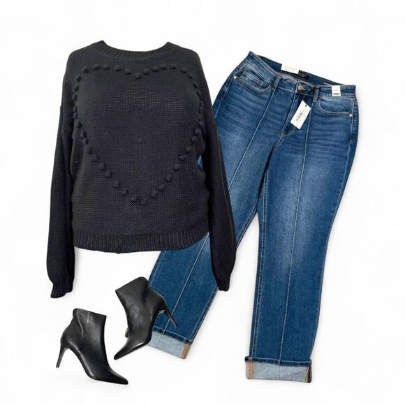 ANDREE' By Unit Pom Pom Heart Black Sweater, NEW WITH TAGS! Size 2XL - Picture 5 of 11